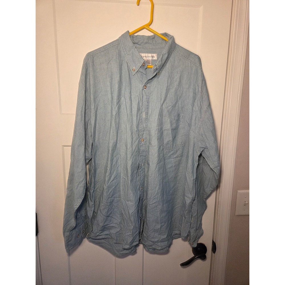 Munsingwear Mens XL Light Wash Blue Cotton‎ Button Down Shirt Long Sleeve